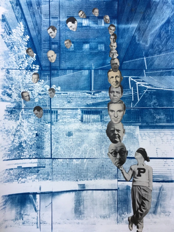 Lots of Heads, cyanotype print